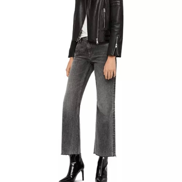 All Saints Black Leather Biker Jacket with Quilted Shoulders (Papin) - Picture 5 of 11